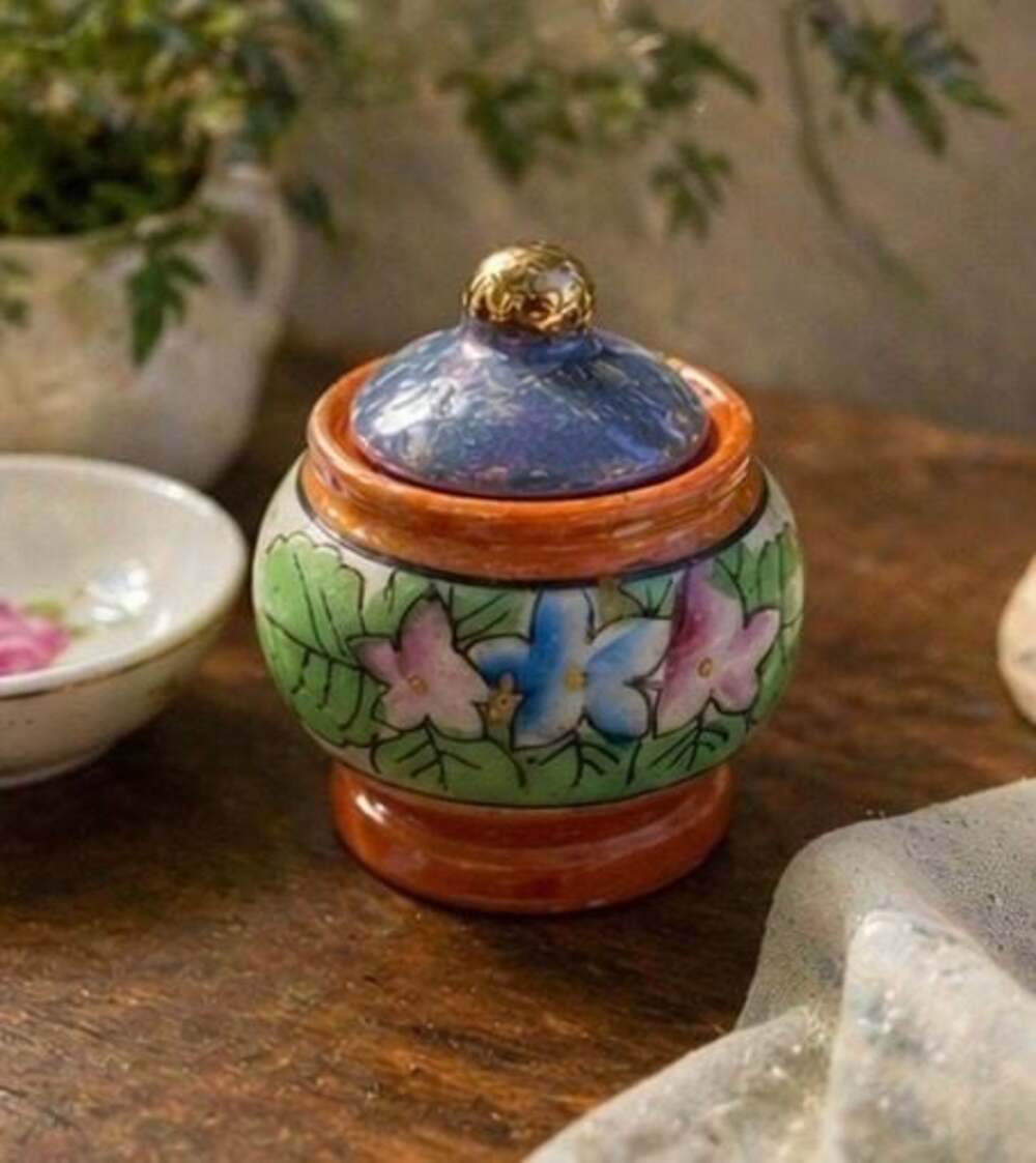 Vintage Kutani Hand-Painted Lidded Lusterware Ginger Jar Sugar Pot